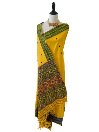 Assam Eri Silk Saree | Yellow | Handwoven | Silk Mark Certified | Ships from California